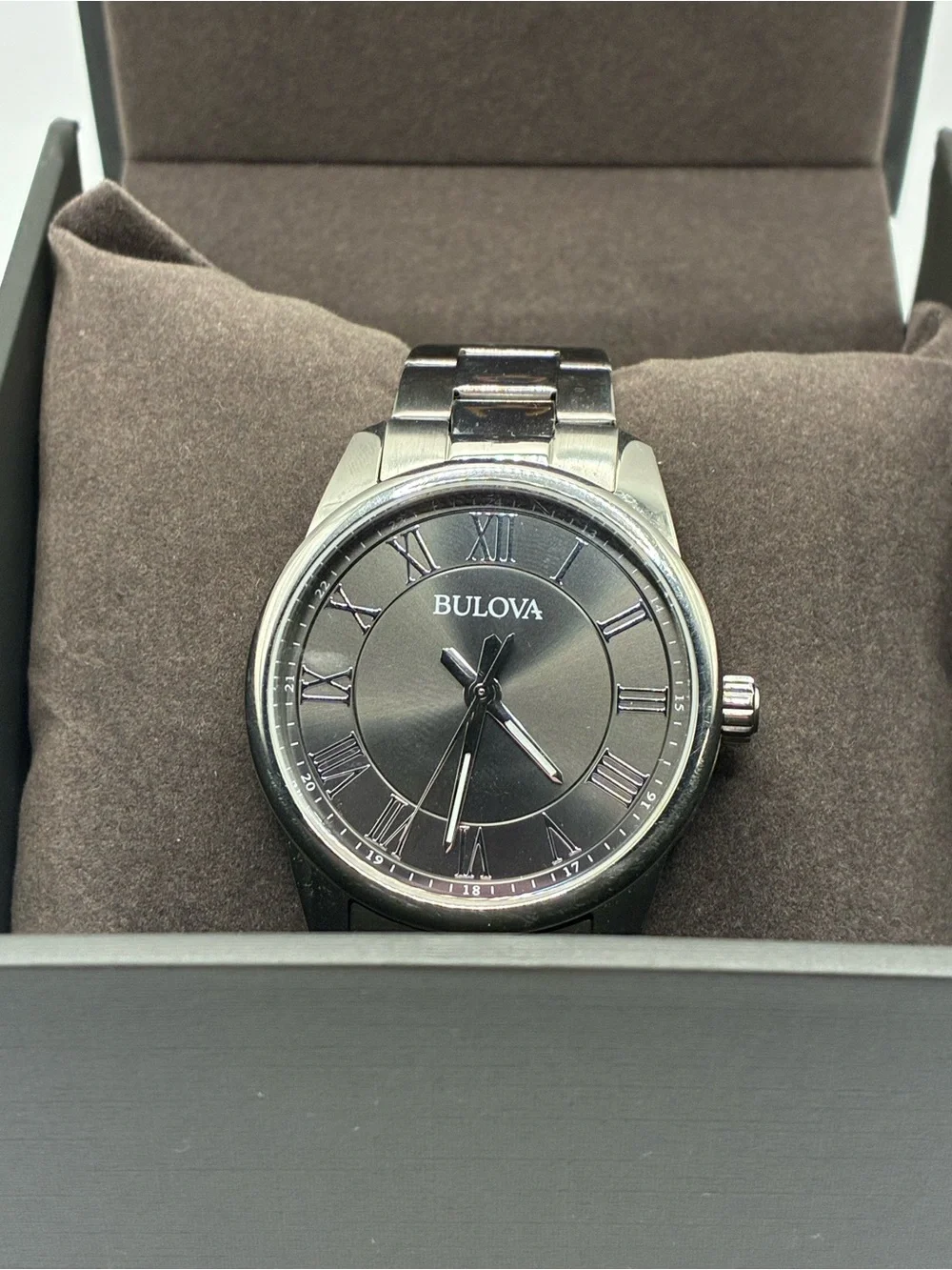 Bulova Men's Watch in Silver and Black Dial